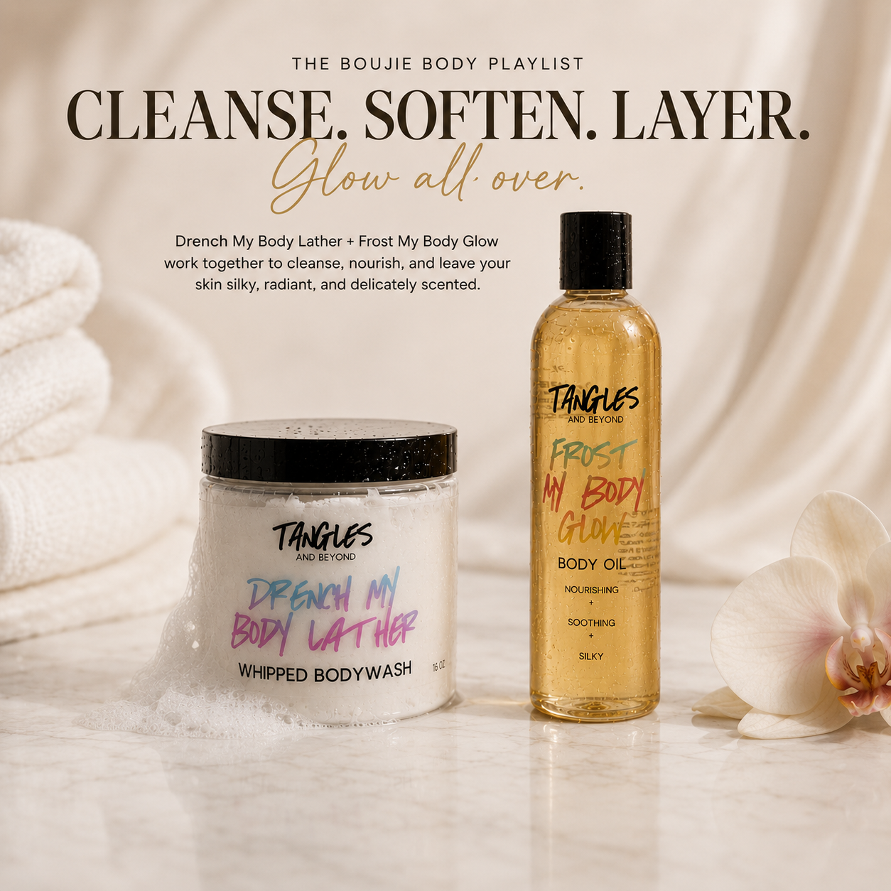 Bougie Body Playlist Drench My Body Lather and Frost My Body Glow cleanse soften layer product image